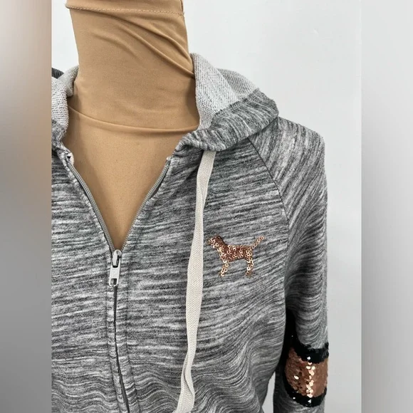 Victoria secret pink sequin logo cozy zip up hoodie M casual everyday campuswear - Picture 8 of 16